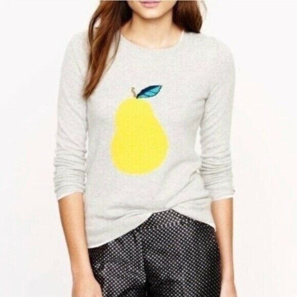 J Crew Pullover Crew Neck Pear Wool Rabbit Hair Sweater Size Small S Fruit EUC